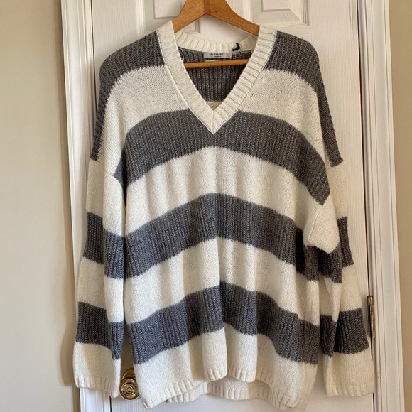 ALL SAINTS Lou Sparkle Jumper V-Neck Sweater in Gray and Cream - Medium - NWT - Picture 2 of 8